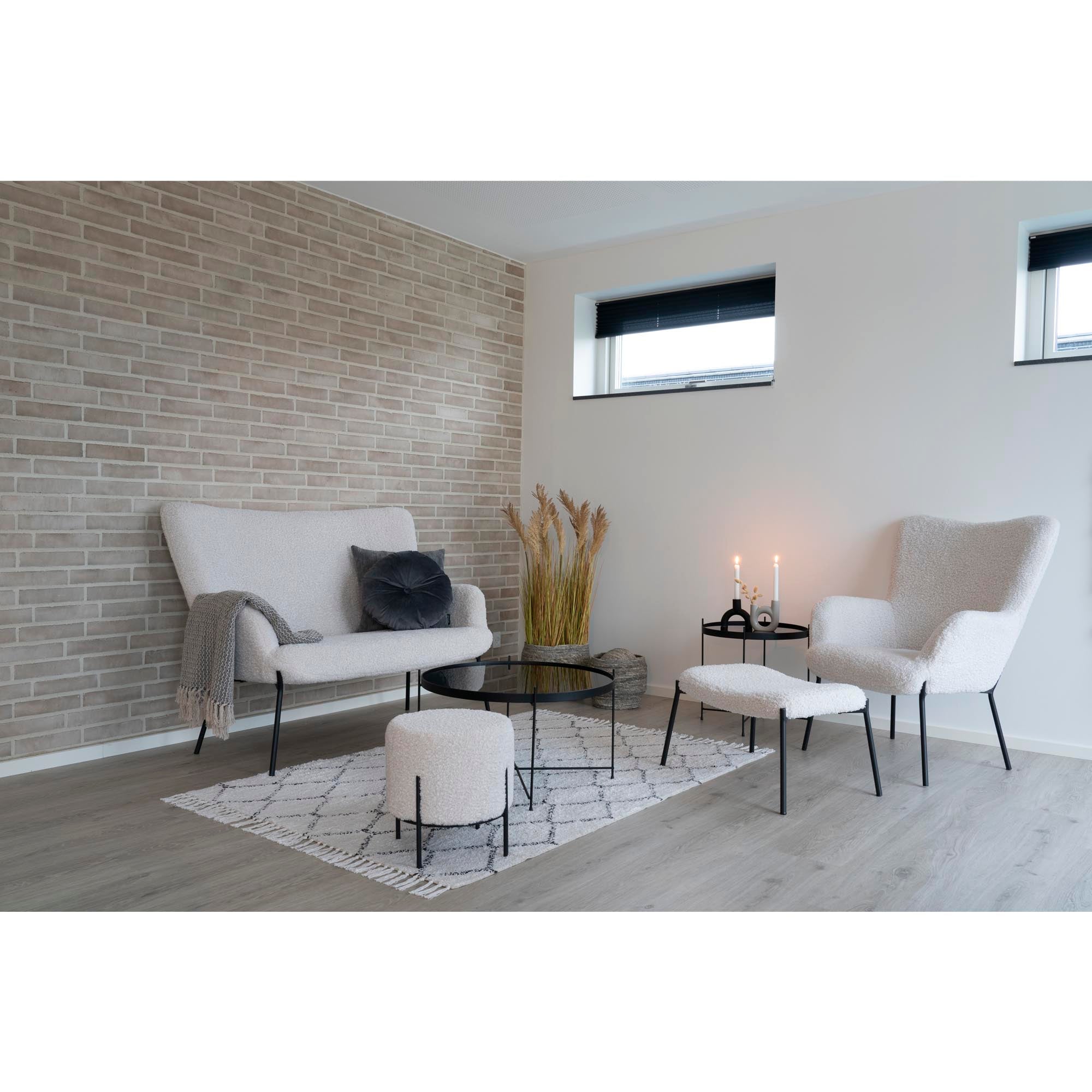 Glasgow Footrest - Footrest, artificial lambskin, white, black legs HN1090