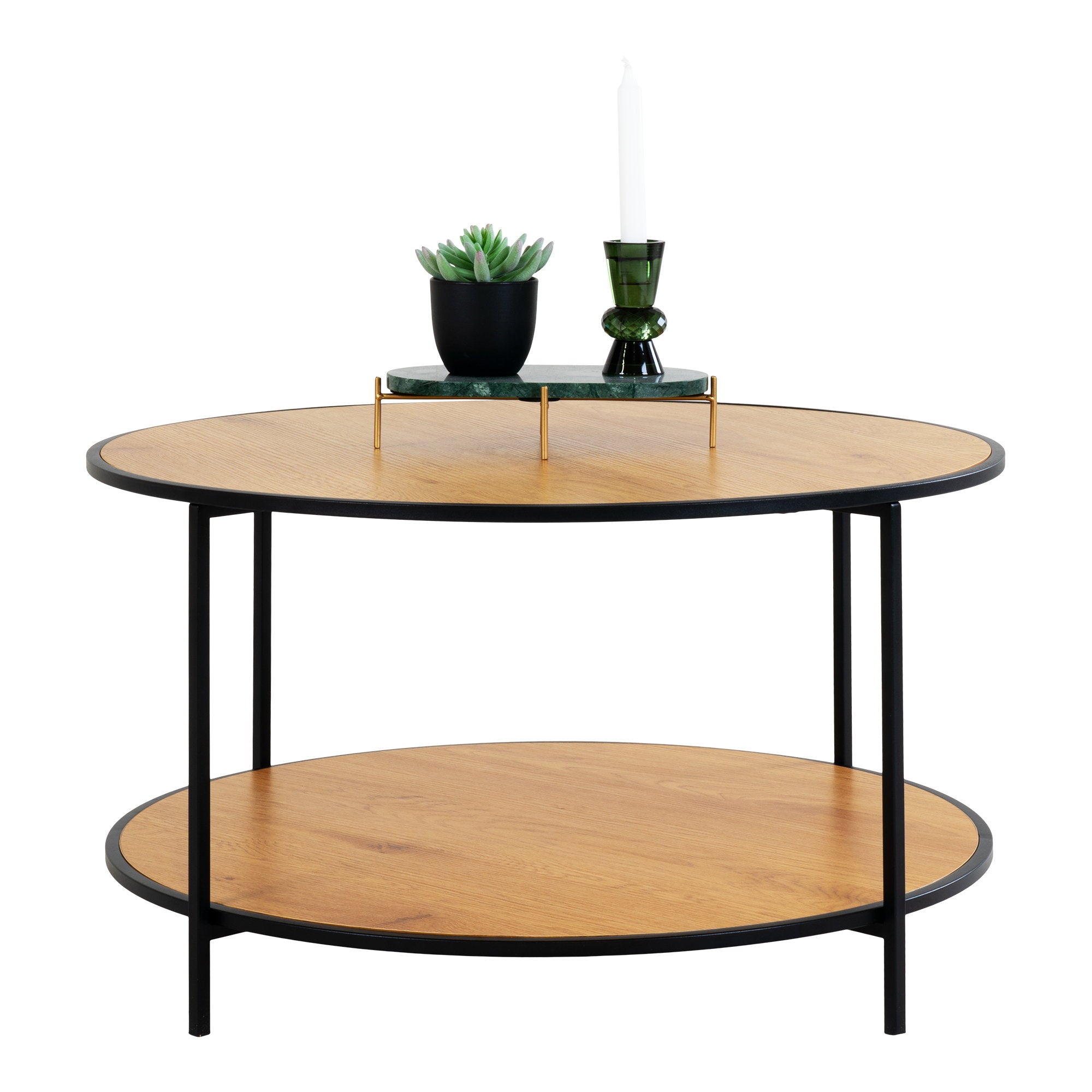 Vita Coffee table - Coffee table, oak look, black frame ø80x45 cm