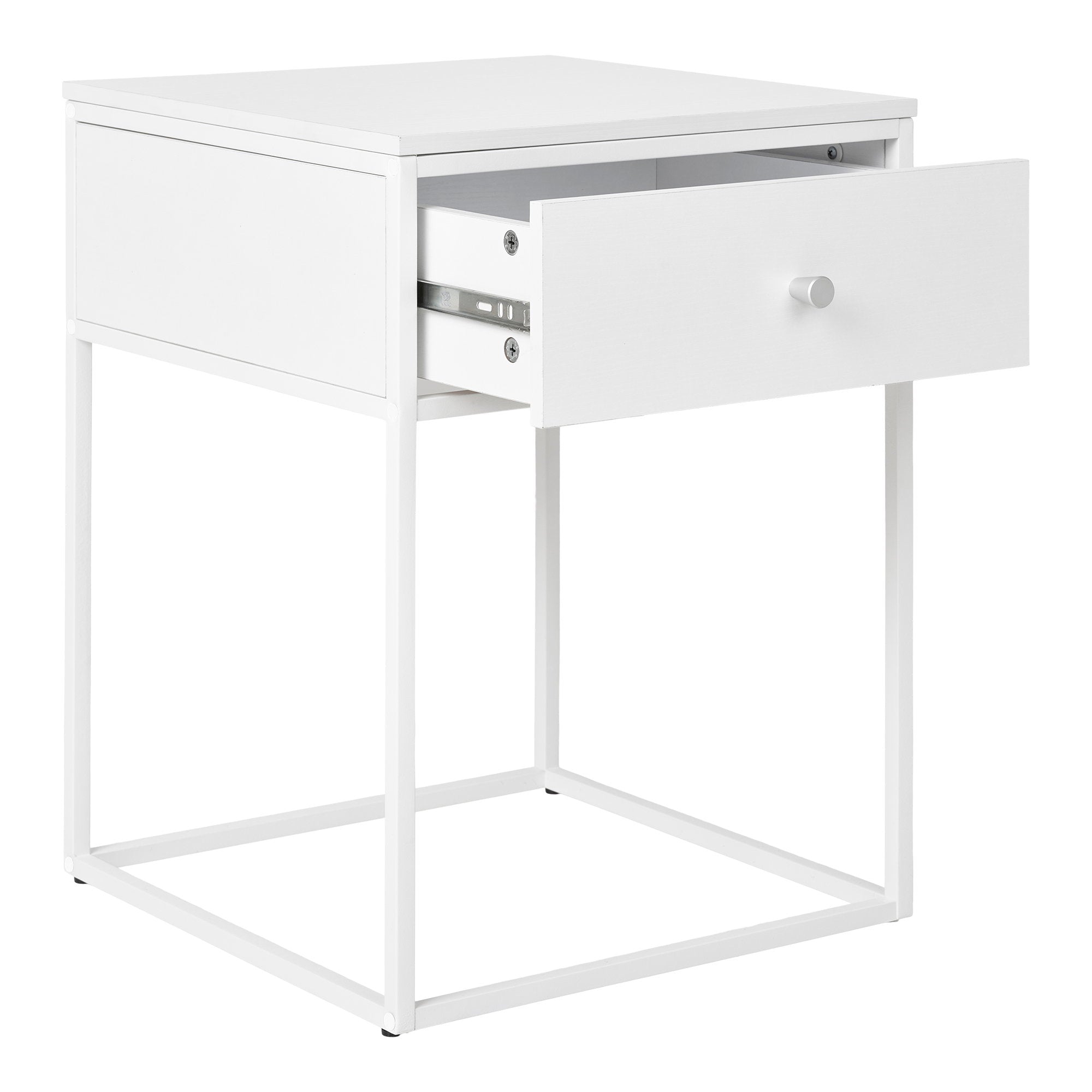 Vita Side Table - Side table, 1 drawer, white, white frame 40x40x55 cm