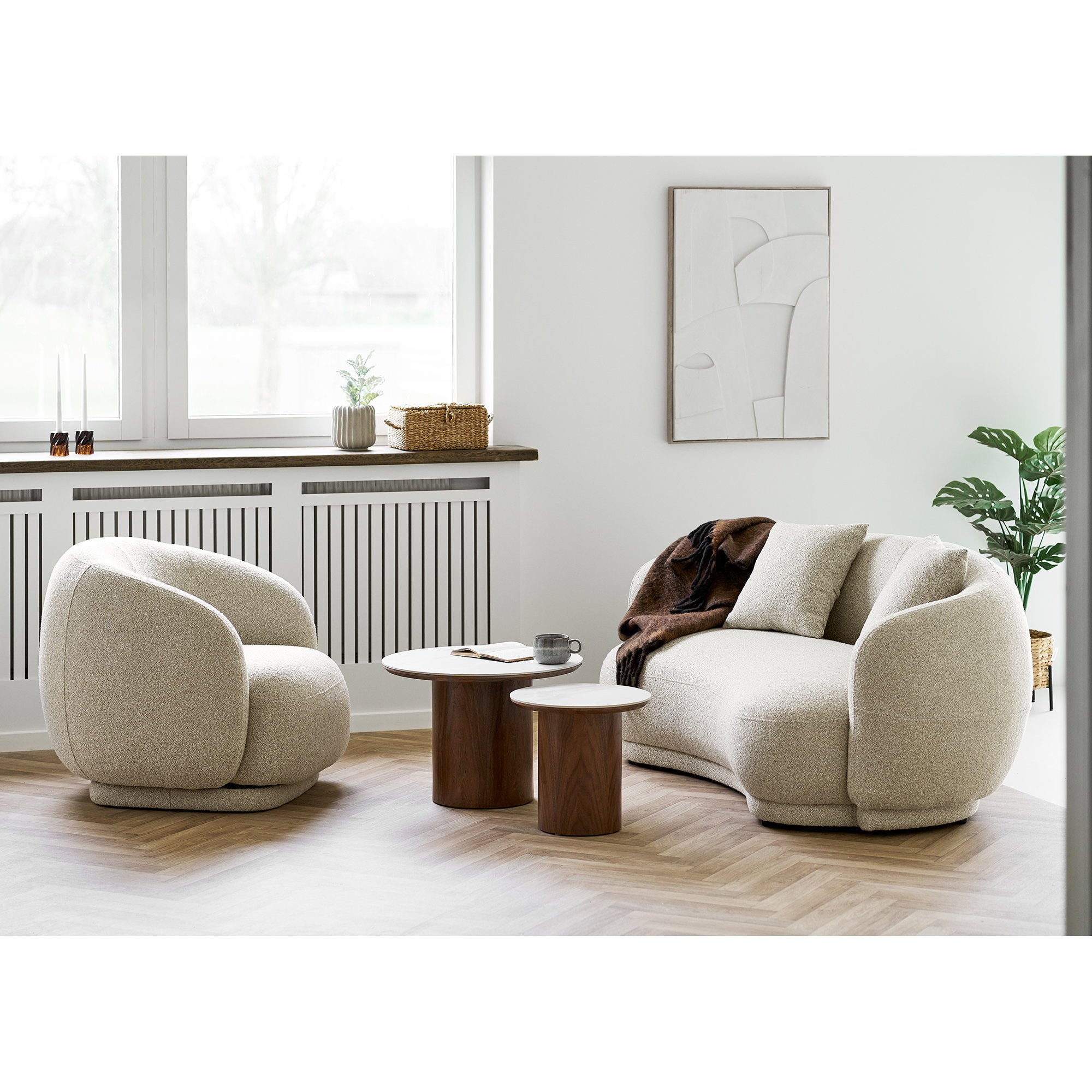 Noli Coffee Table - Coffee table, ceramic table top/ash veneer, white/dark brown ø60x42 cm
