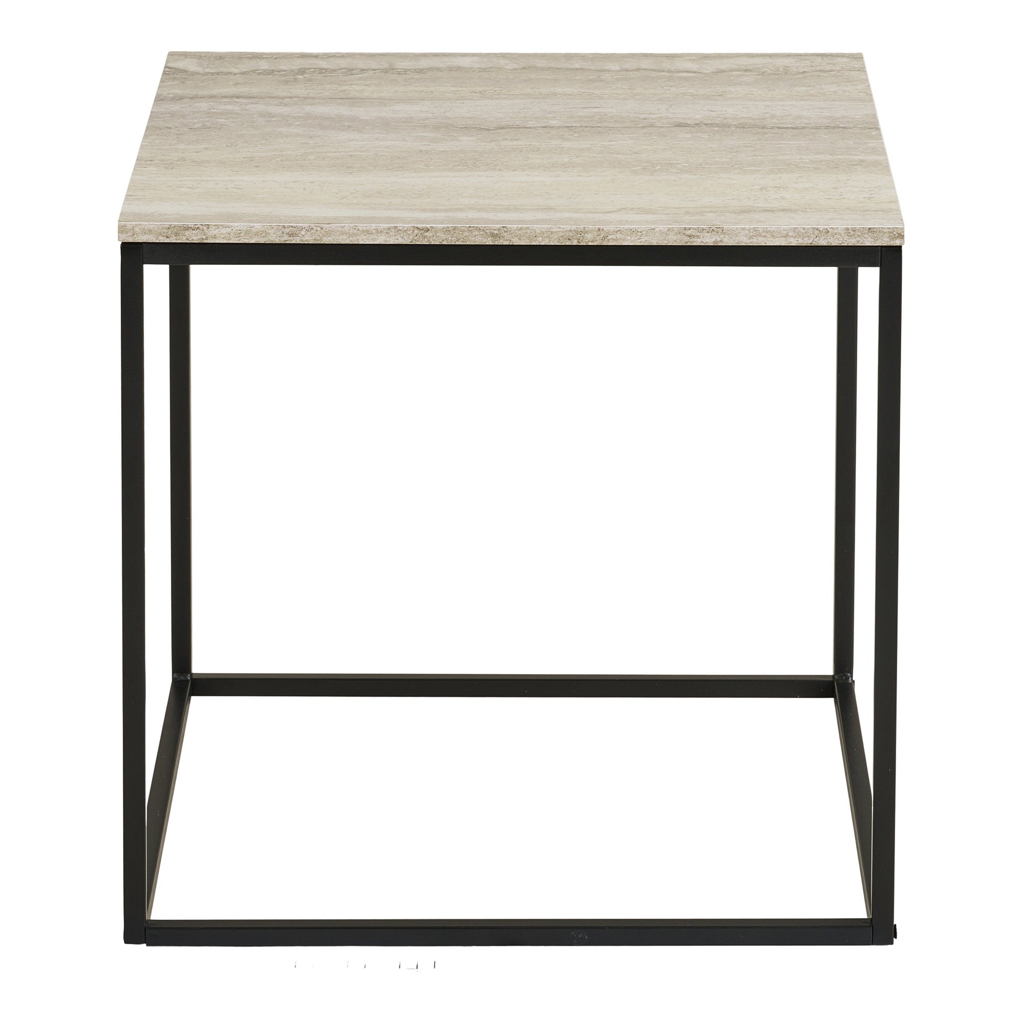 Vita Side Table - Side table, travertin look, black steel 45x45x45 cm