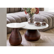 Heide Side Table - Side table, mango wood/marble, dark brown/white ø40x41 cm