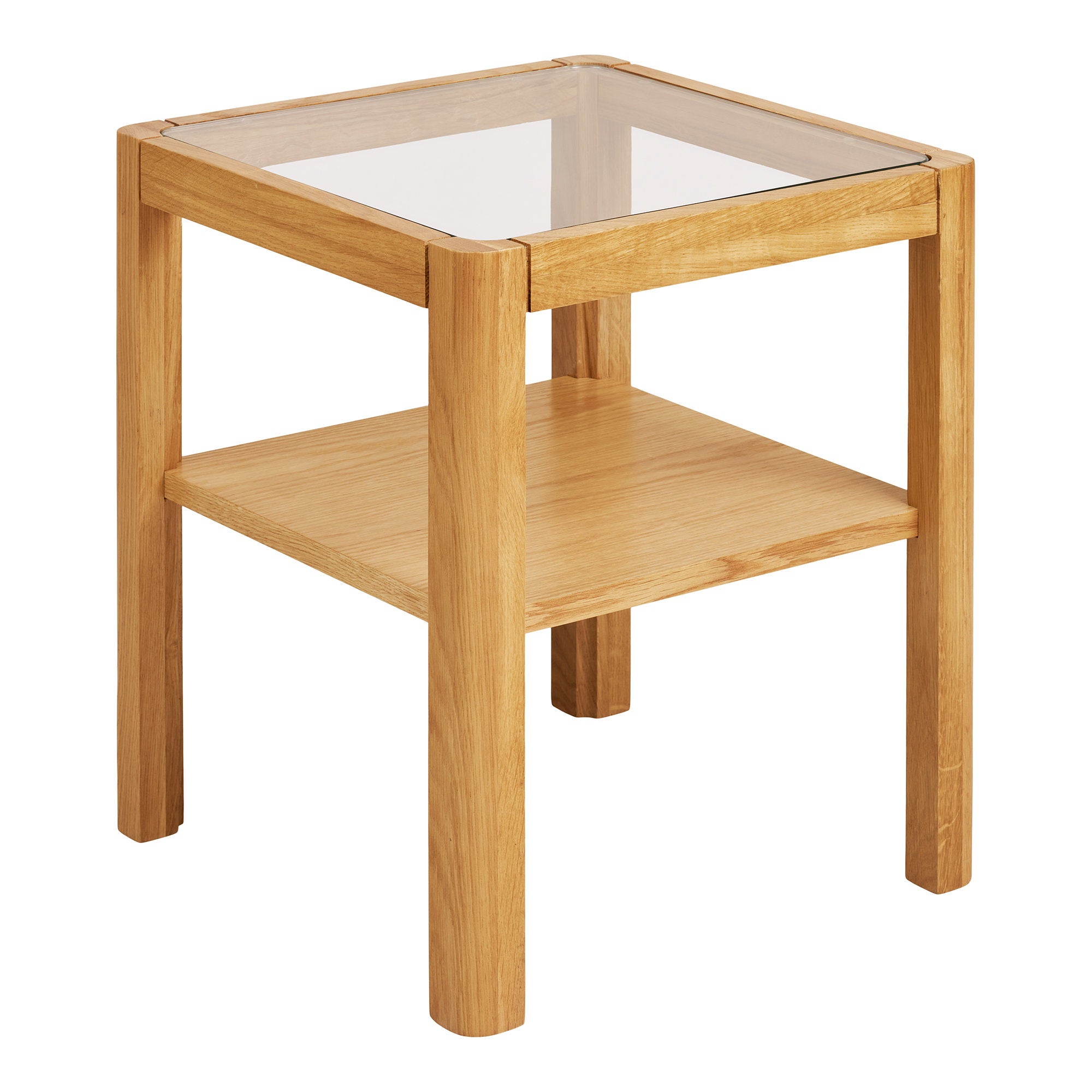 Lourmarin Side Table - Side table, oak/oak veneer/tempered glass, natural 40x40x45 cm