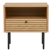 Kyoto Side Table - Side Table, 1 drawer, oak veneer, natural, black metal legs 50x40x50 cm