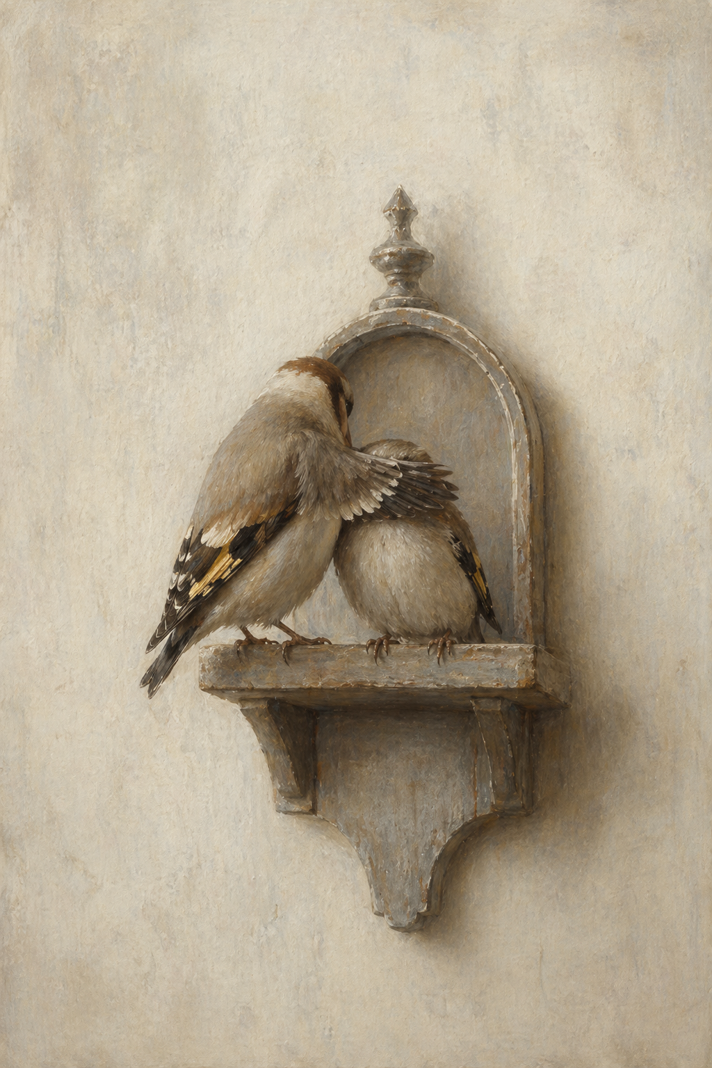 Beschutting twee vogels in stille omarming