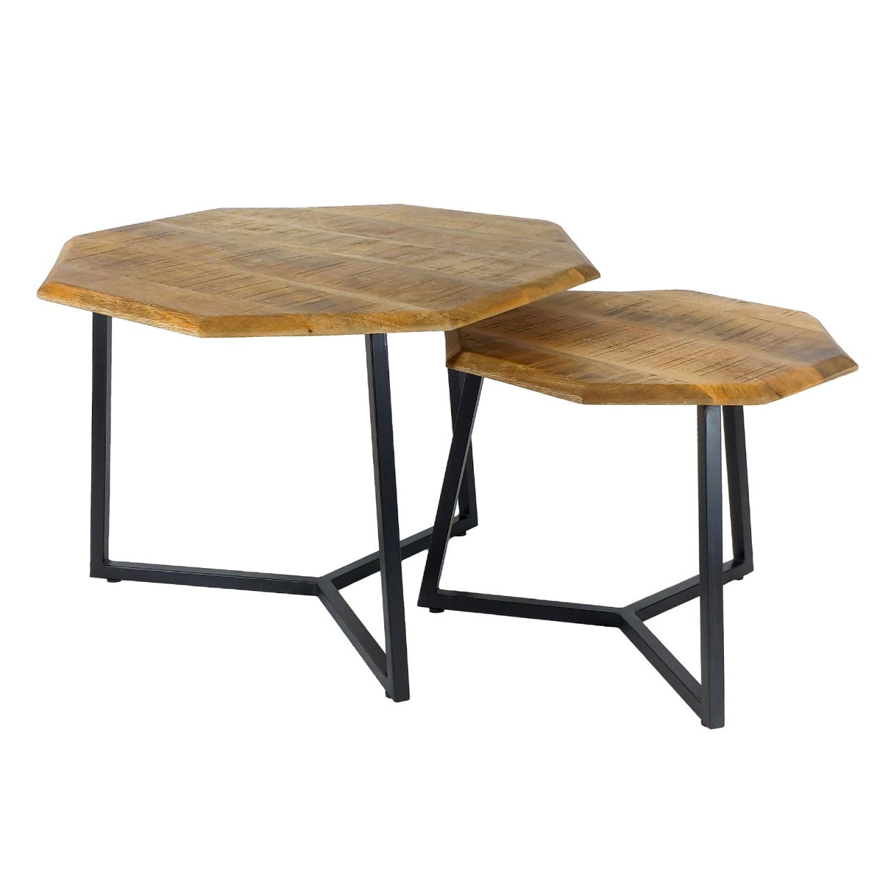 Lastra black metal & reclaimed wood side table set