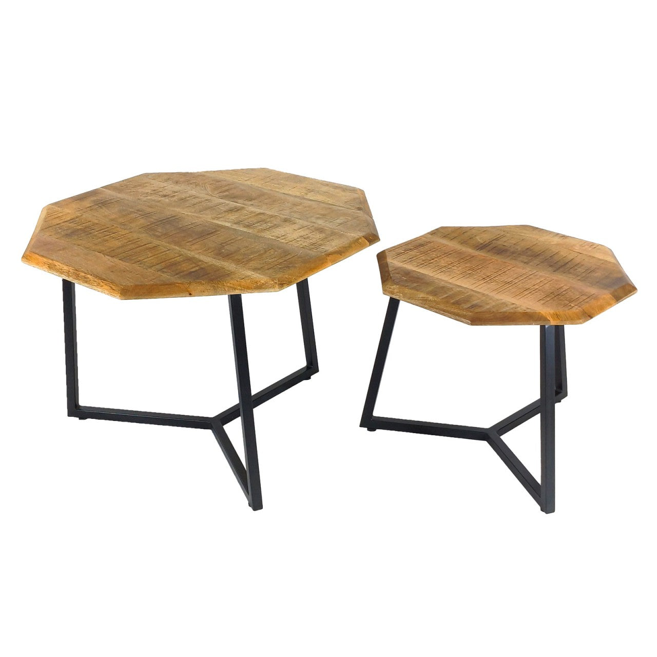 Lastra black metal & reclaimed wood side table set