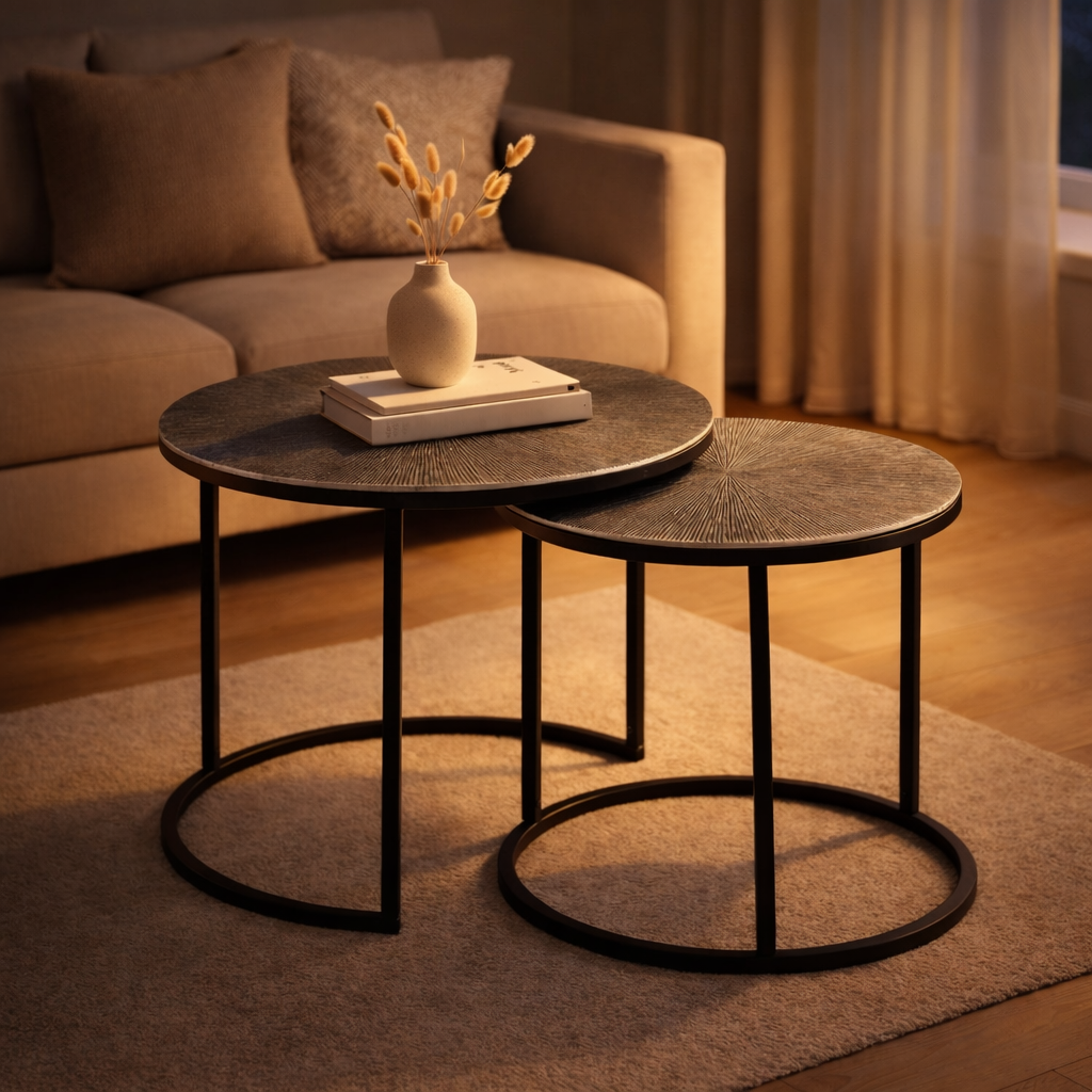 Calvera silver aluminium side table set