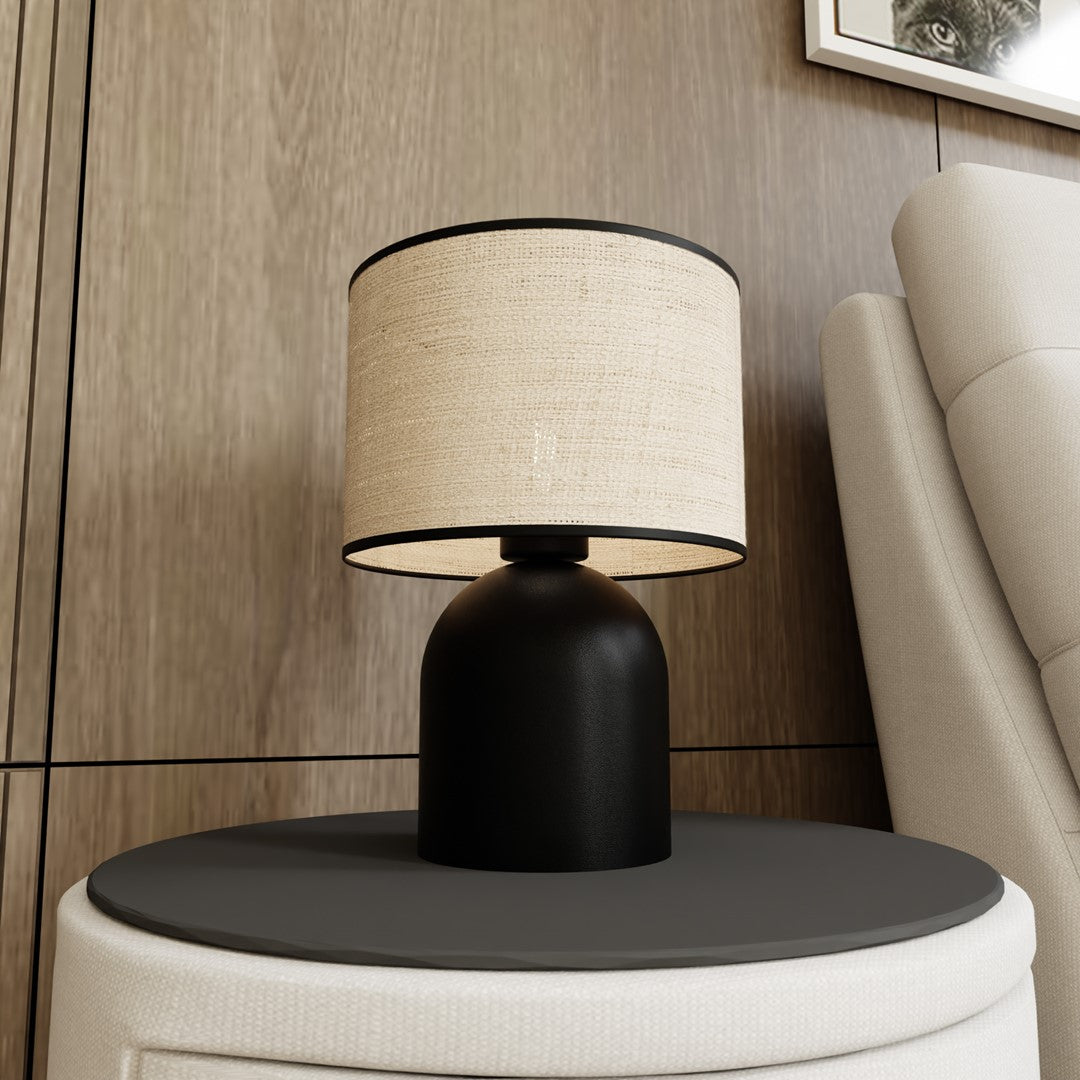 Elira black rattan steel table lamp