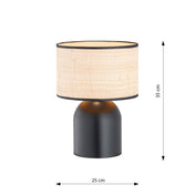 Elira black rattan steel table lamp