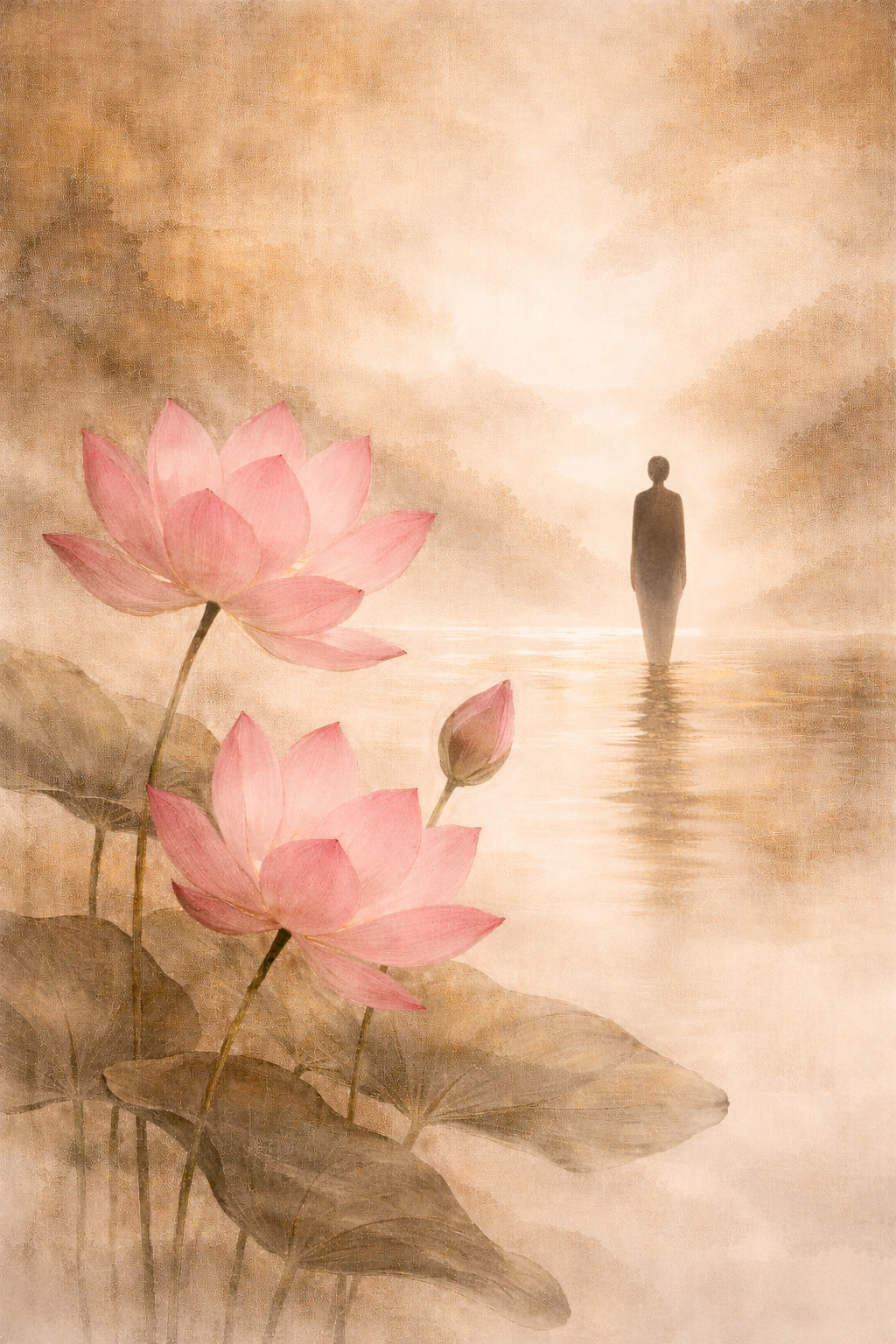 Lotus bloemen bij een kalme wandeling - classic art